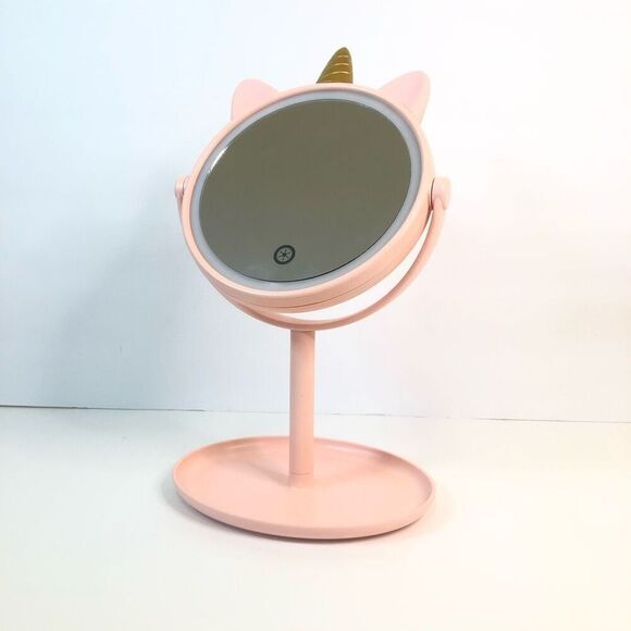 lighted unicorn mirror usb port and tilt mirror light pink vanity tray mirror - Picture 1 of 9